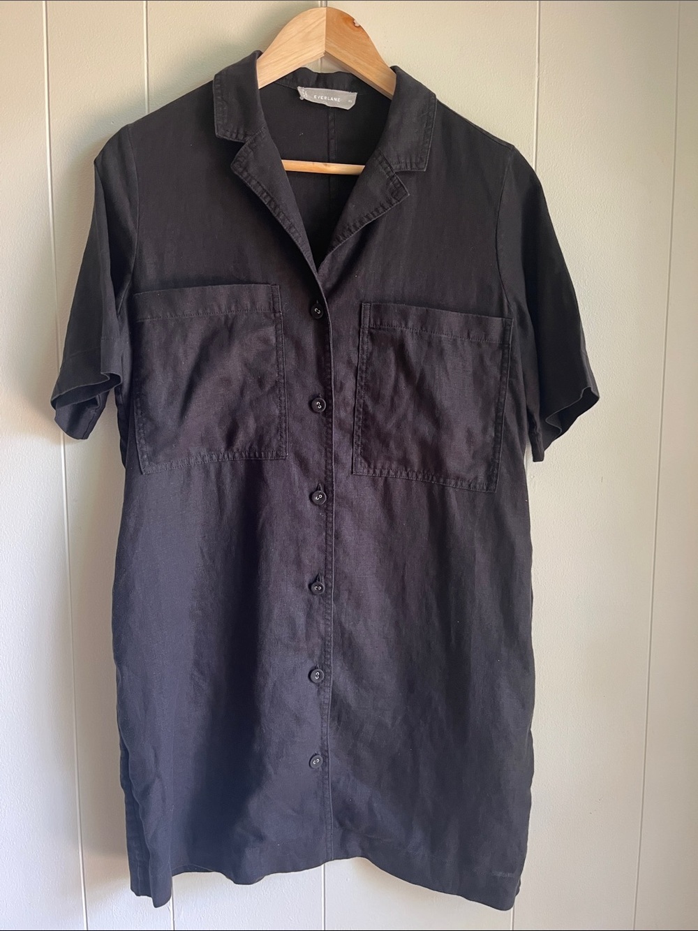 Everlane Black Short-Sleeve Button-Front Mini Shirt Dress Sz XS